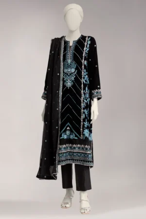 BLACK VELVET EMBROIDERED UNSTITCHED 3PC