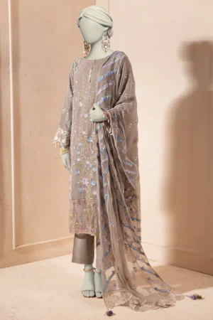 GREY CHIFFON EMBROIDERED 3PC STITCHED
