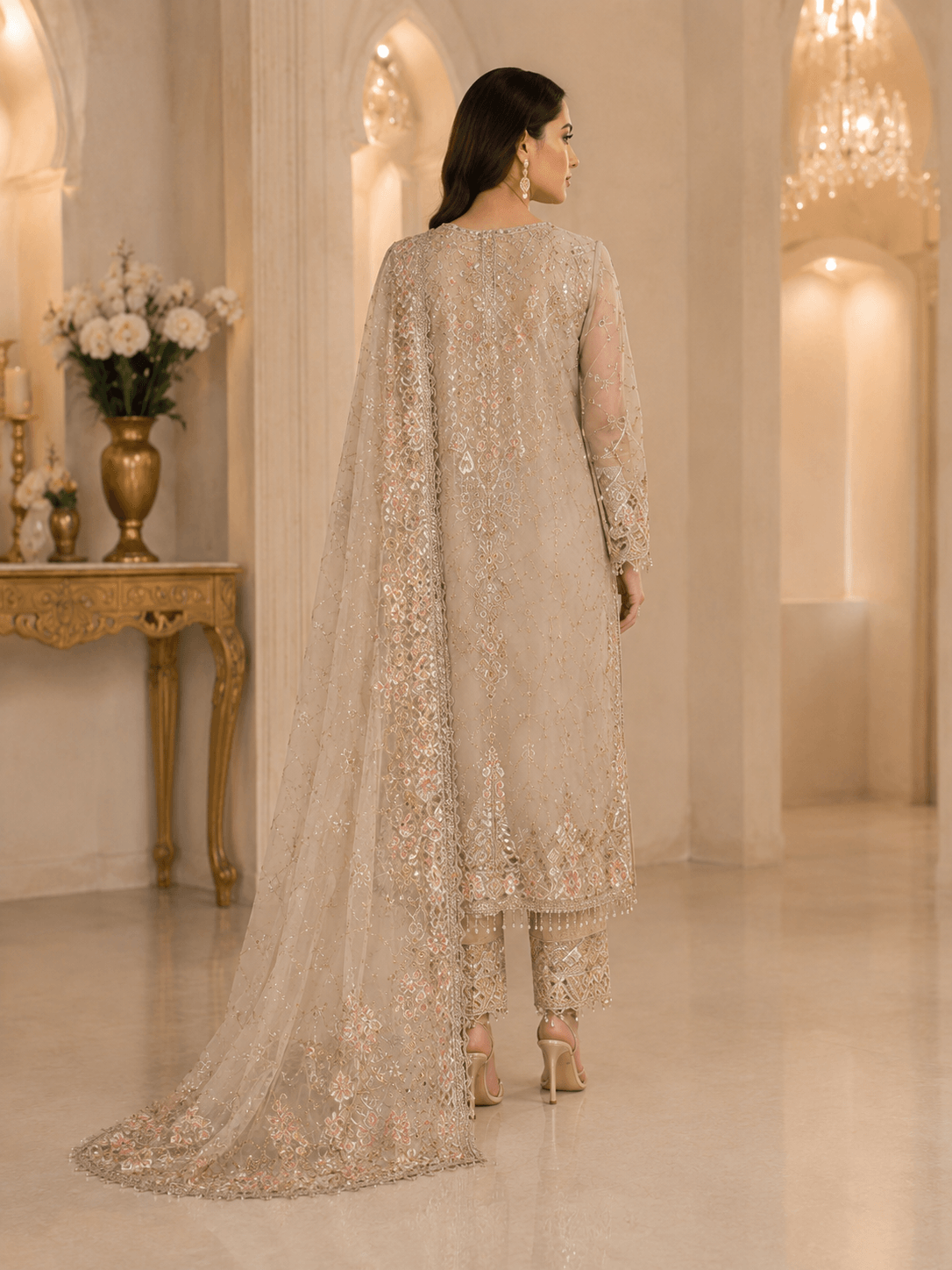 Aurelia Champagne Embroidered 3-Piece Luxury Formal Suit - Image 2