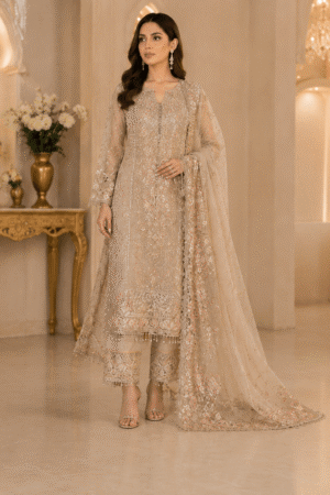 Aurelia Champagne Embroidered 3-Piece Luxury Formal Suit - Image