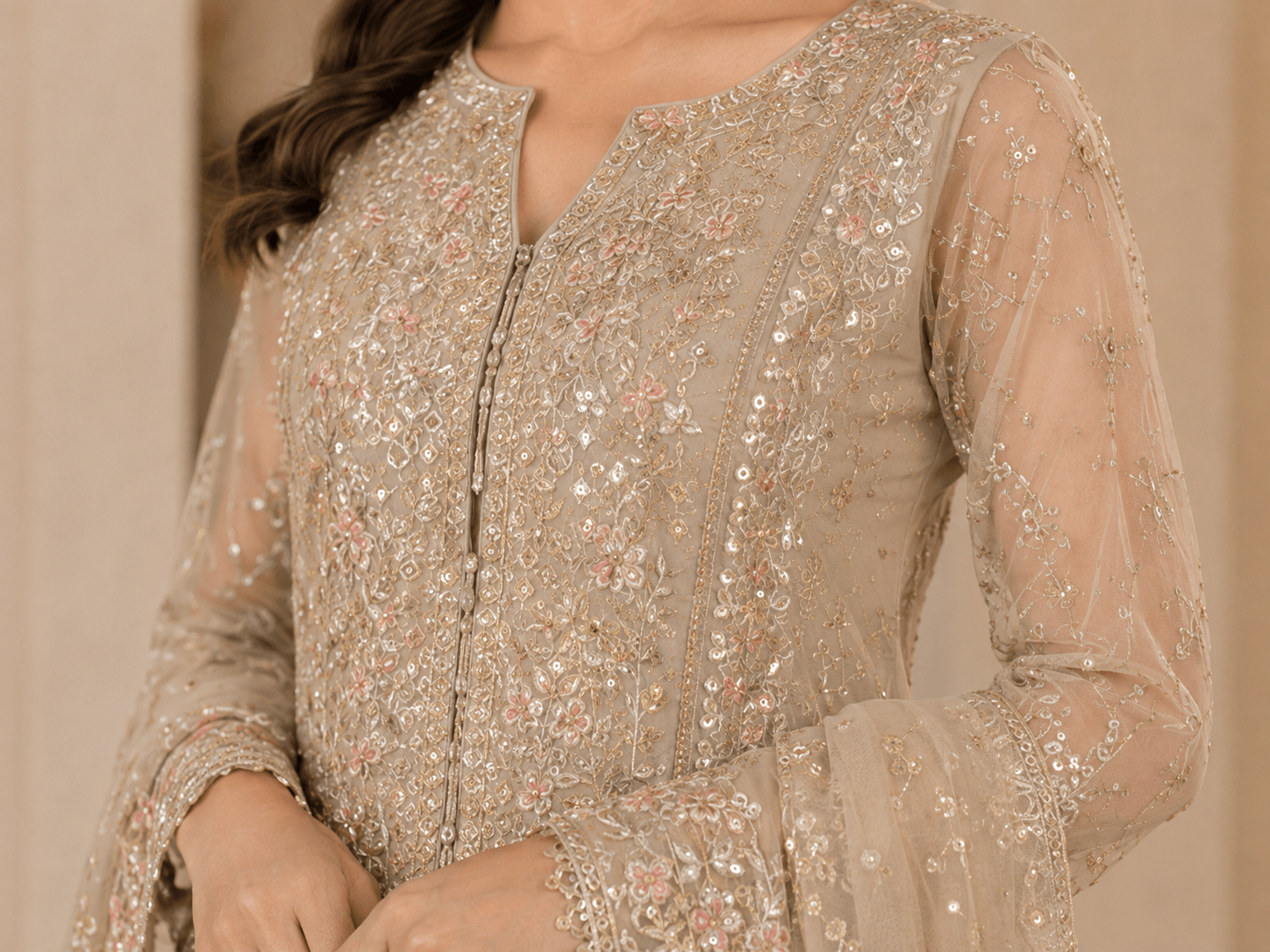 Aurelia Champagne Embroidered 3-Piece Luxury Formal Suit - Image 5